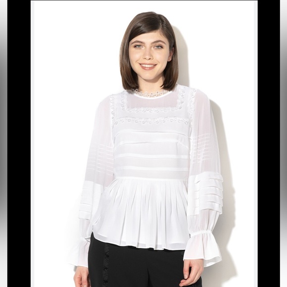 Ted Baker Women's Roobee Pintuck Detailing Long Sleeve Top - White sz 3 US 8 - Picture 3 of 11